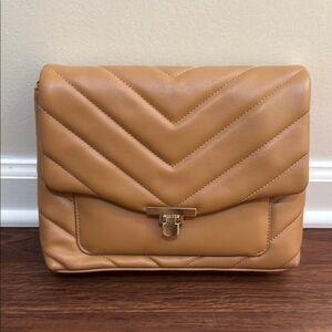 Tan Chevron Quilted Clutch